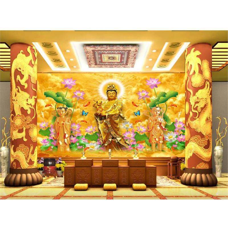 佛堂寺庙3D 5D 8D佛像背景墙墙纸壁纸 观音菩萨背景墙壁画