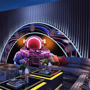 3d立体KTV发光科技感墙纸炫彩网红壁纸电竞馆闪光直播间背景墙布