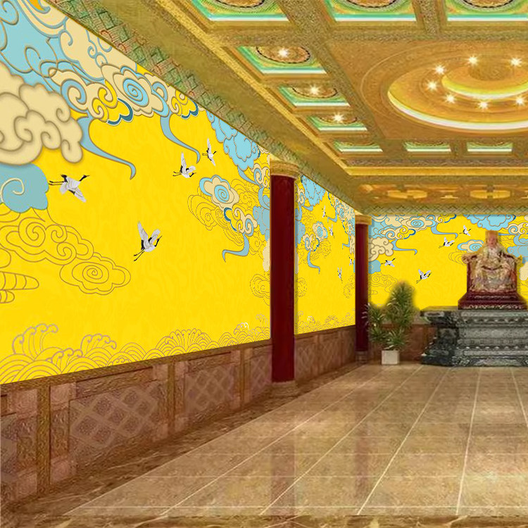 3d仙鹤金色祥云墙纸中式古典中国风佛堂墙布酒店大堂寺庙神龛背景,家装主材,无纺布墙纸,淘宝优惠券,粉丝福利购,淘宝优惠卷