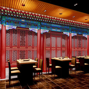 3D新古典壁布故宫红建筑走廊墙布剧本杀背景墙壁纸酒楼餐饮店墙纸