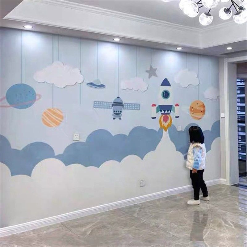 定制环保卡通儿童房墙纸壁纸男孩女孩房间卧室壁画墙布背景墙壁布