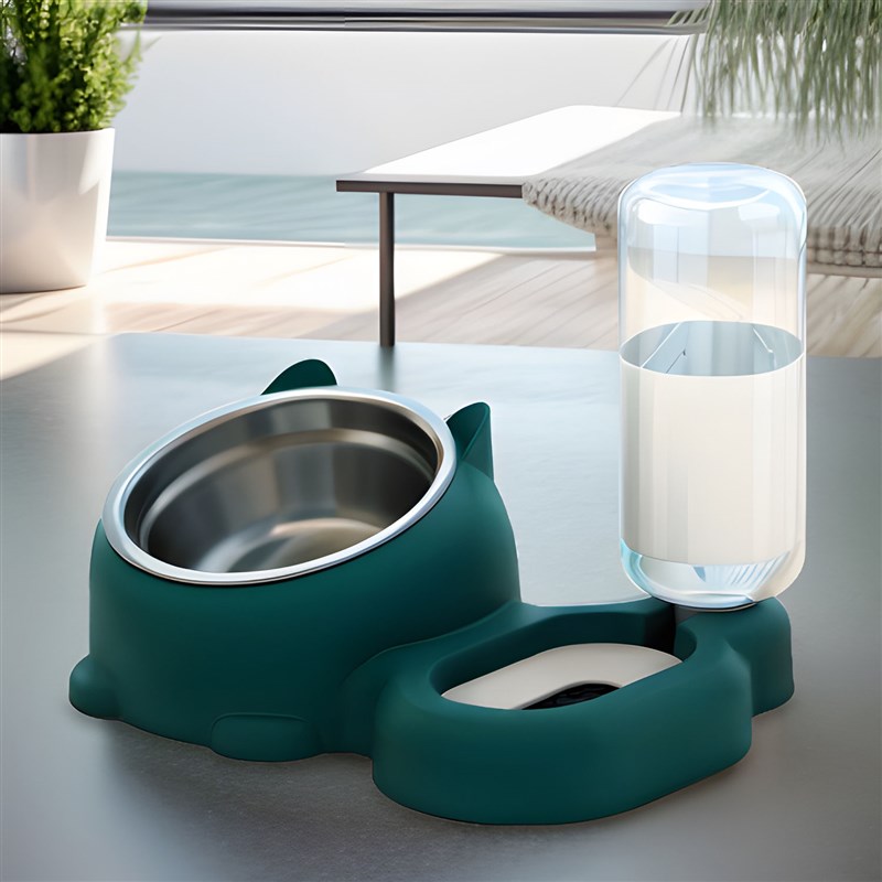 猫碗双碗狗狗食盆双碗饮水喂食二合一自动饮水喂食护颈碗宠物用品