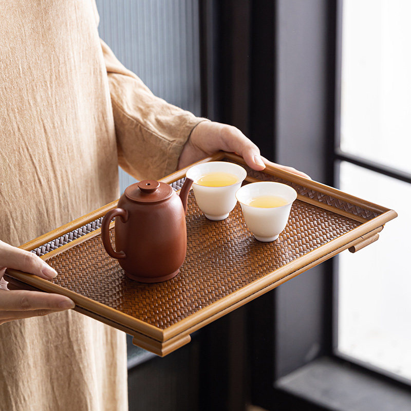 竹制席面茶点盘手工竹编点心盘功夫茶具茶托茶台干泡托盘茶配收纳