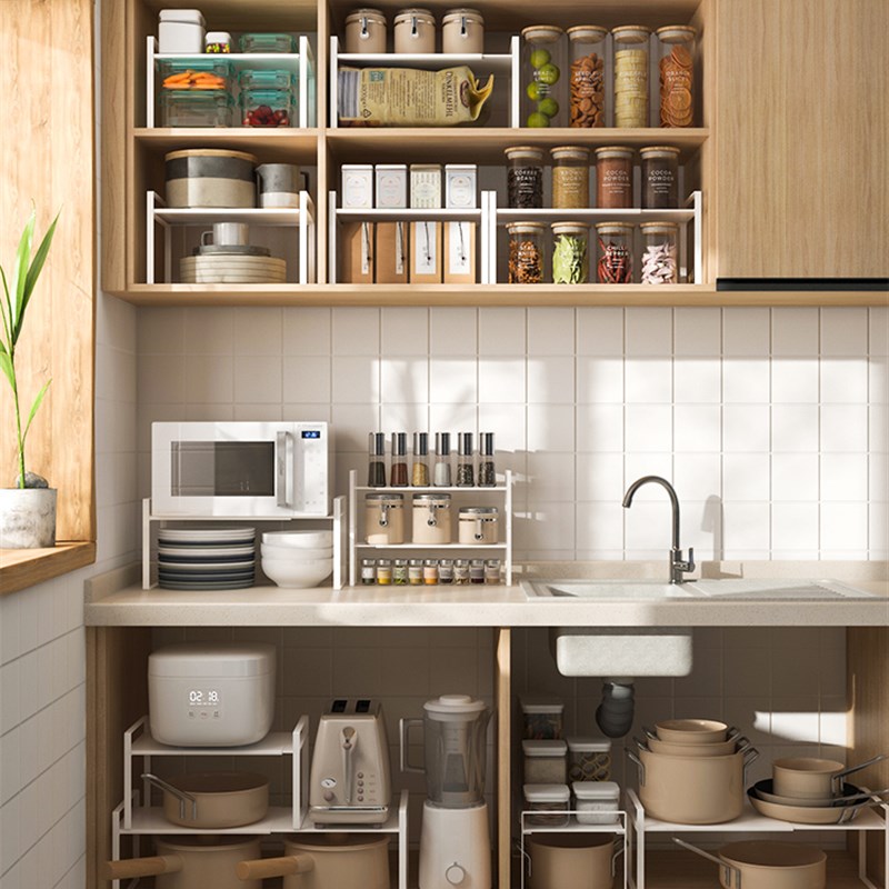 分隔板可伸缩厨房置物架下水槽橱柜收纳浴室台盆下柜内分格分层架