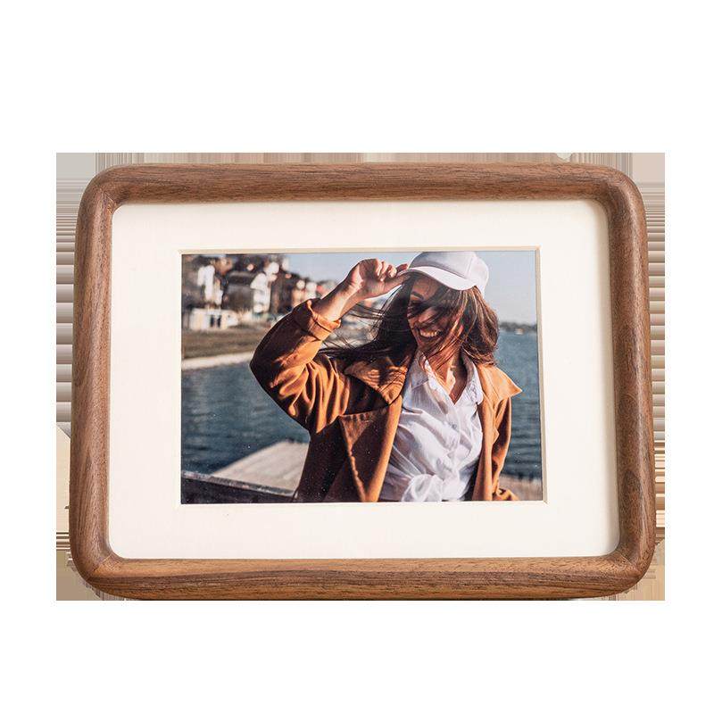 美式实木榫卯相框画框寸冰箱贴67810A4A寸黑胡桃照片框摆