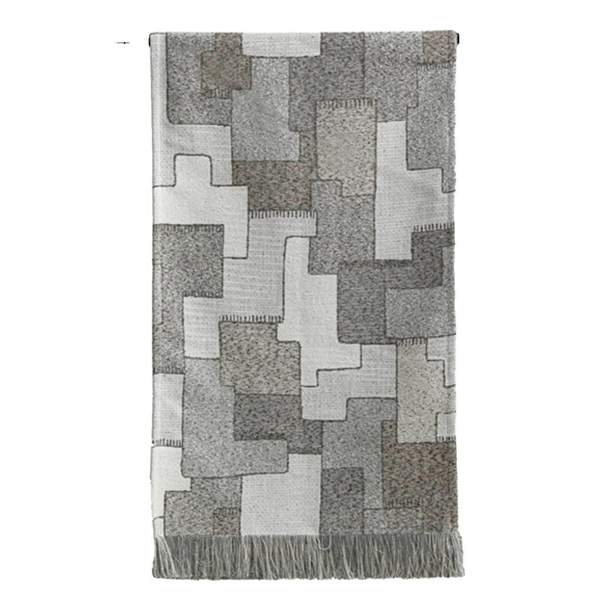 现代侘寂风床流旗宿店ZE床尾巾米灰色几民何苏搭毯样酒板间软装床