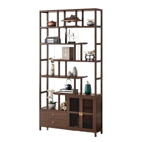 博古架实木新中式茶柜展示柜茶架子置物架茶叶隔断中式书柜摆放架