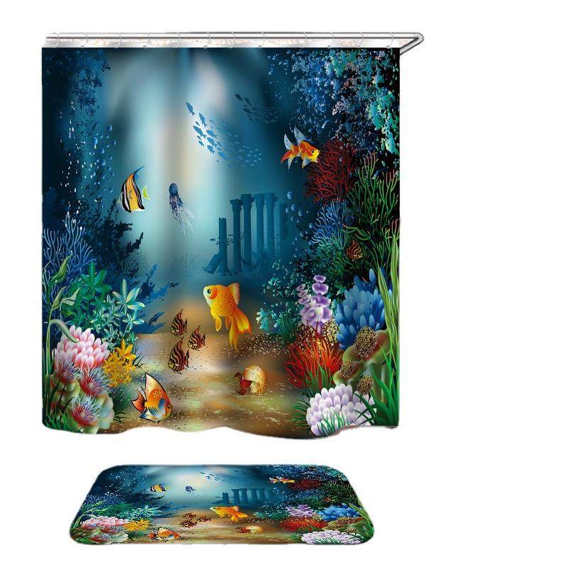 圣诞老人麋鹿直供数码印花涤纶浴帘地垫四件套来图多选量大价,家庭/个人清洁工具,浴帘,淘宝优惠券,粉丝福利购,淘宝优惠卷