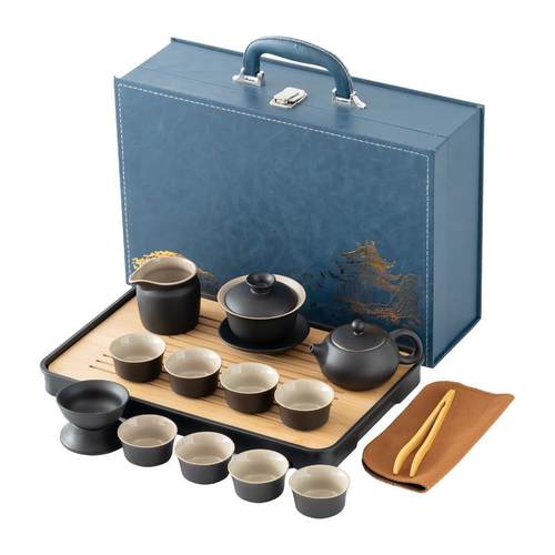 黑陶功夫茶具套装全套家用办公室茶壶茶杯简约盖碗茶叶罐整套茶盘