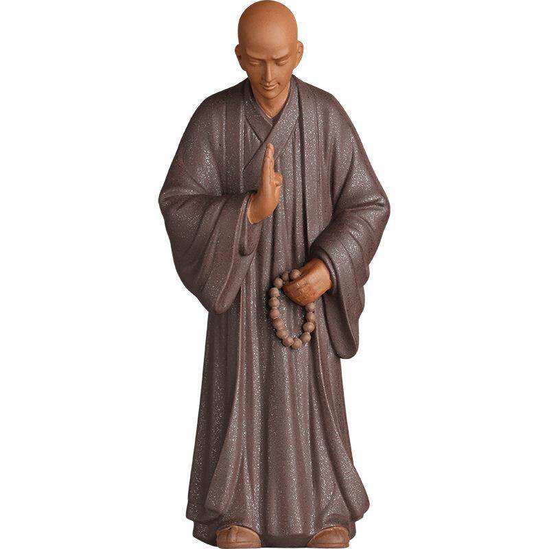 新中式禅意紫砂小和尚摆件陶瓷人物小沙弥创意茶空间桌面装饰茶宠