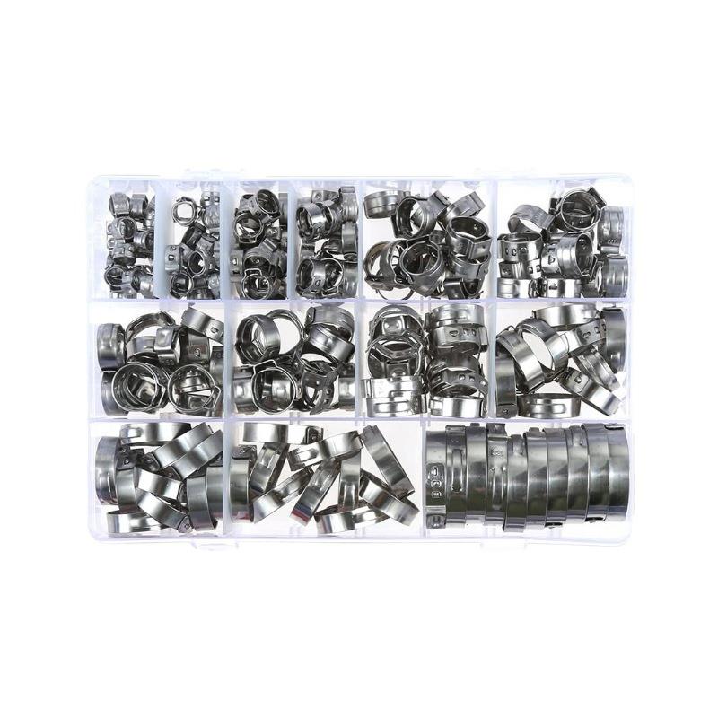 180PCS盒装12种尺寸单/不锈钢无级耳管夹卡NKP箍,带软钳子