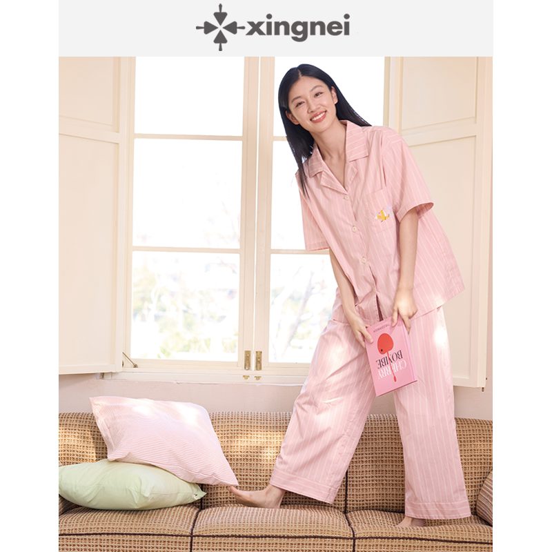 形内短袖古巴领薄款家居服图片