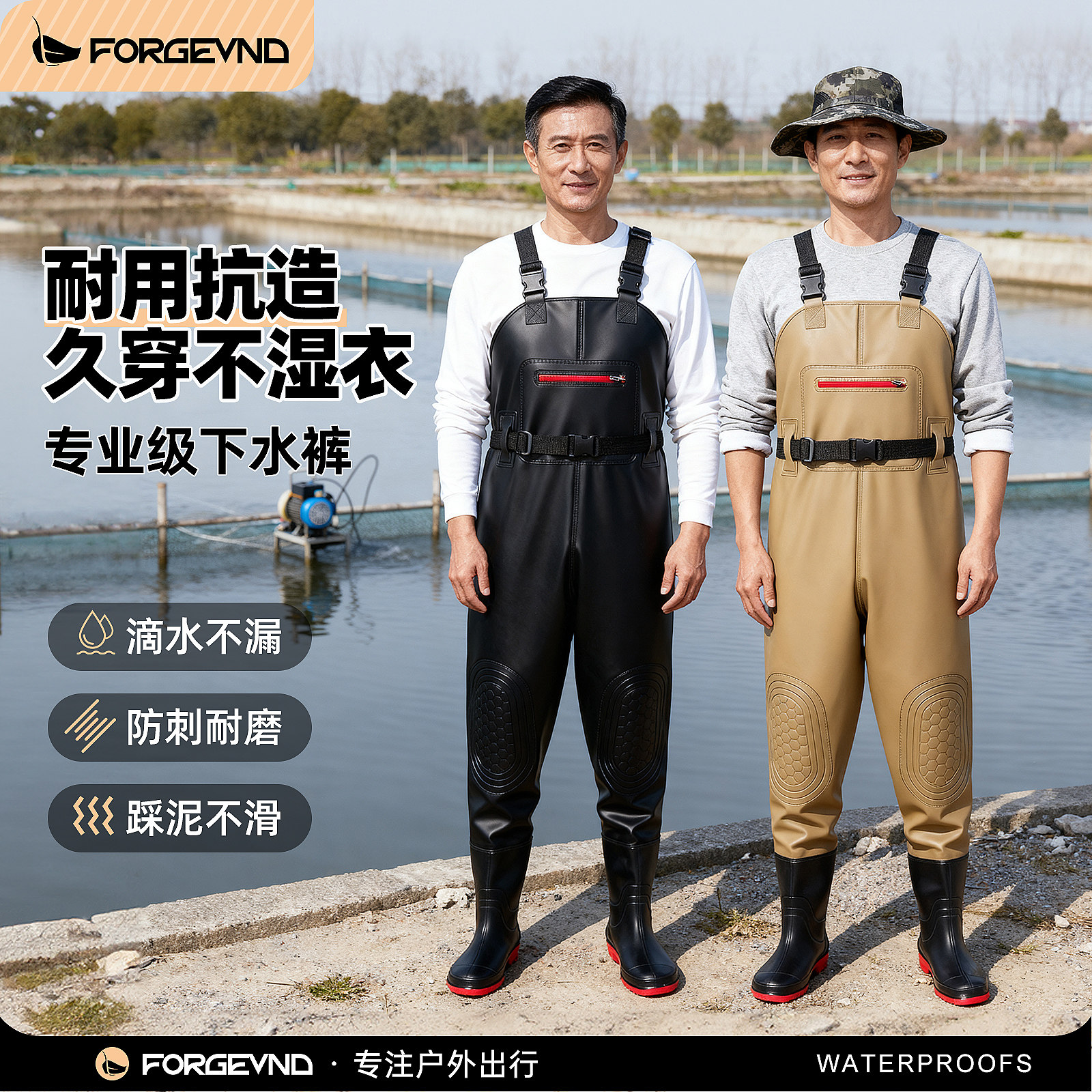 水裤加厚下水裤男加厚钓鱼防寒服雨鞋涉水鞋半身裤皮叉全身连体