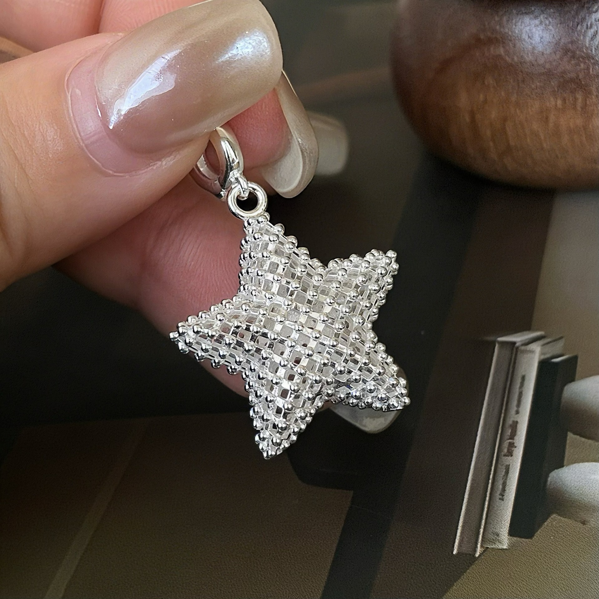 纯银镂空星星万能扣吊坠