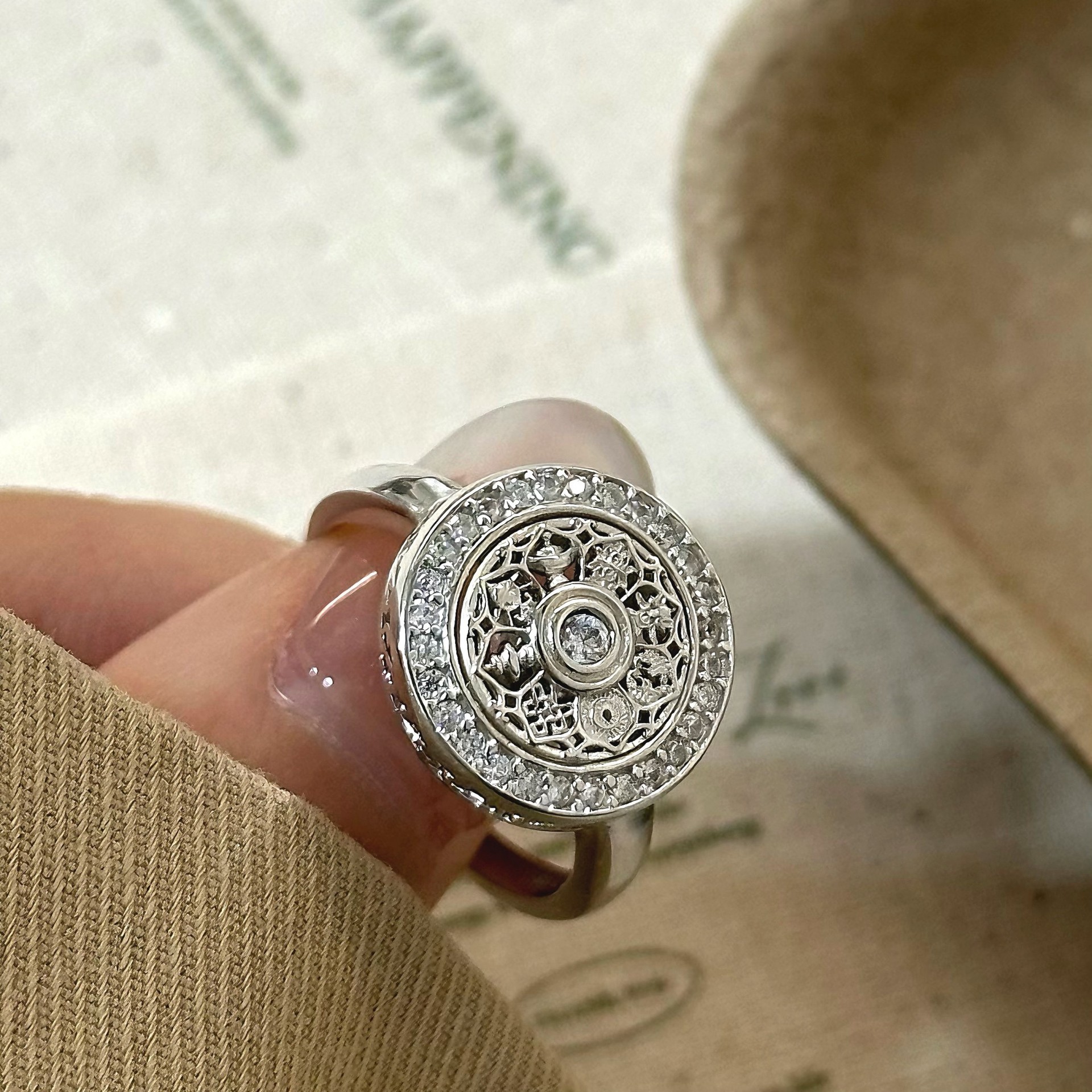 纯银旋转八宝罗盘戒指