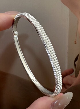 纯银简约素圈手镯轻奢中古风
