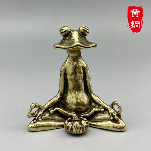 纯黄铜办公桌面小摆件古青蛙香插铜茶宠饰品实心工艺礼品手把玩件