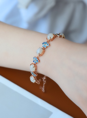 s925银镶和田玉蛋面手链