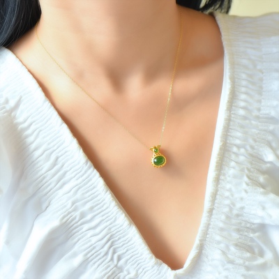 s925银镶和田玉碧玉福袋吊坠