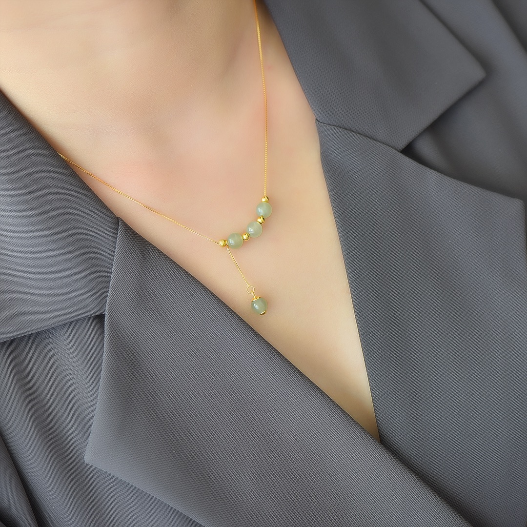 s925银镶和田玉珠子三生一世吊坠