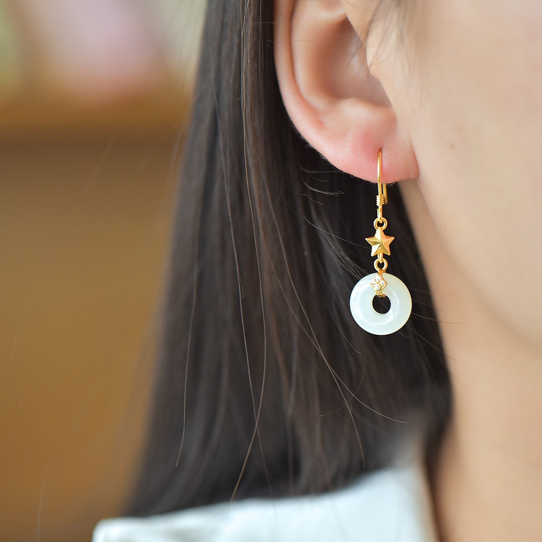 s925银镶和田玉平安环耳坠