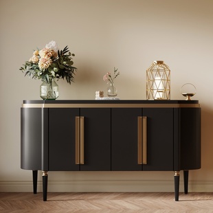 轻奢餐边柜现代简约客厅收纳柜黑色金属装饰条置物柜复古风收纳柜