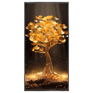 黄金色银杏树叶j玄关装饰画客厅沙发走廊入户门挂画酒店过道壁画