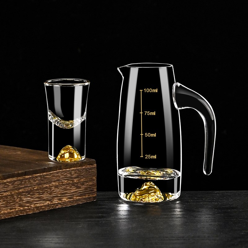 金箔分酒器白酒杯水晶玻r璃轻奢套装家用客厅带刻度创意一口小酒