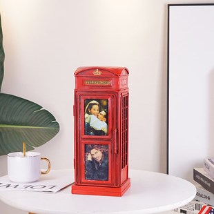 铁艺复古电话亭摆件模型英伦风欧式装饰品金属Q工艺品酒柜摆设软