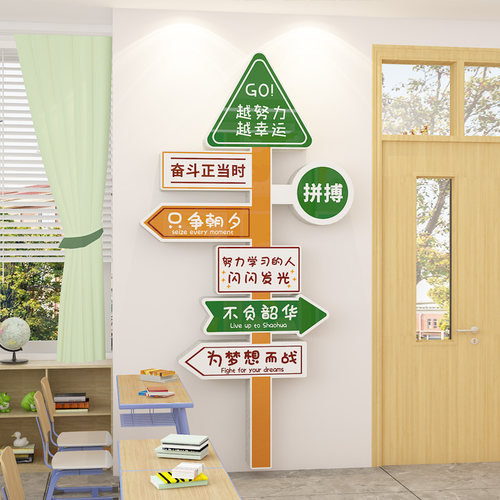 班级布置教室装饰初三高中考激励志文F字标语创意路牌文化墙贴立
