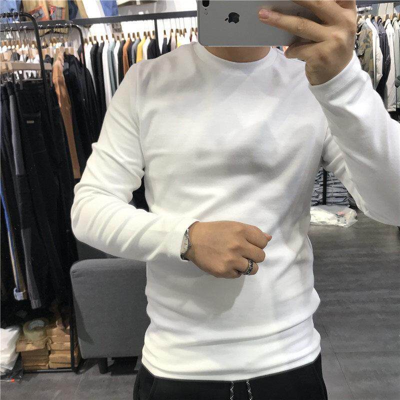 25秋冬男士加厚打底衫长袖T恤韩版修身弹力保暖净版纯色卫衣上衣