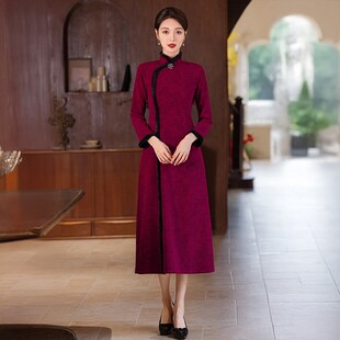 气质妈 女红色日常改良连衣裙新中式 快速发货旗袍20j25年冬款 新款