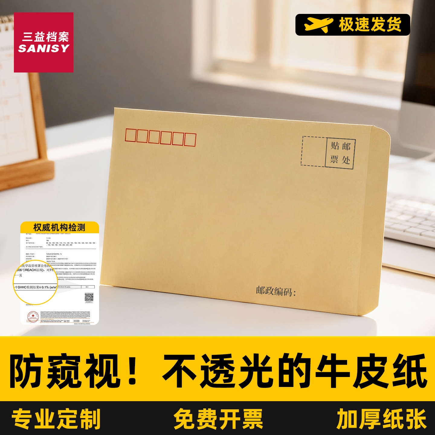 加厚信封牛皮纸A4大小信封信纸空白无字复古黄色可邮寄资料7号增值税发票资料袋5号工资袋可定制定做印logo