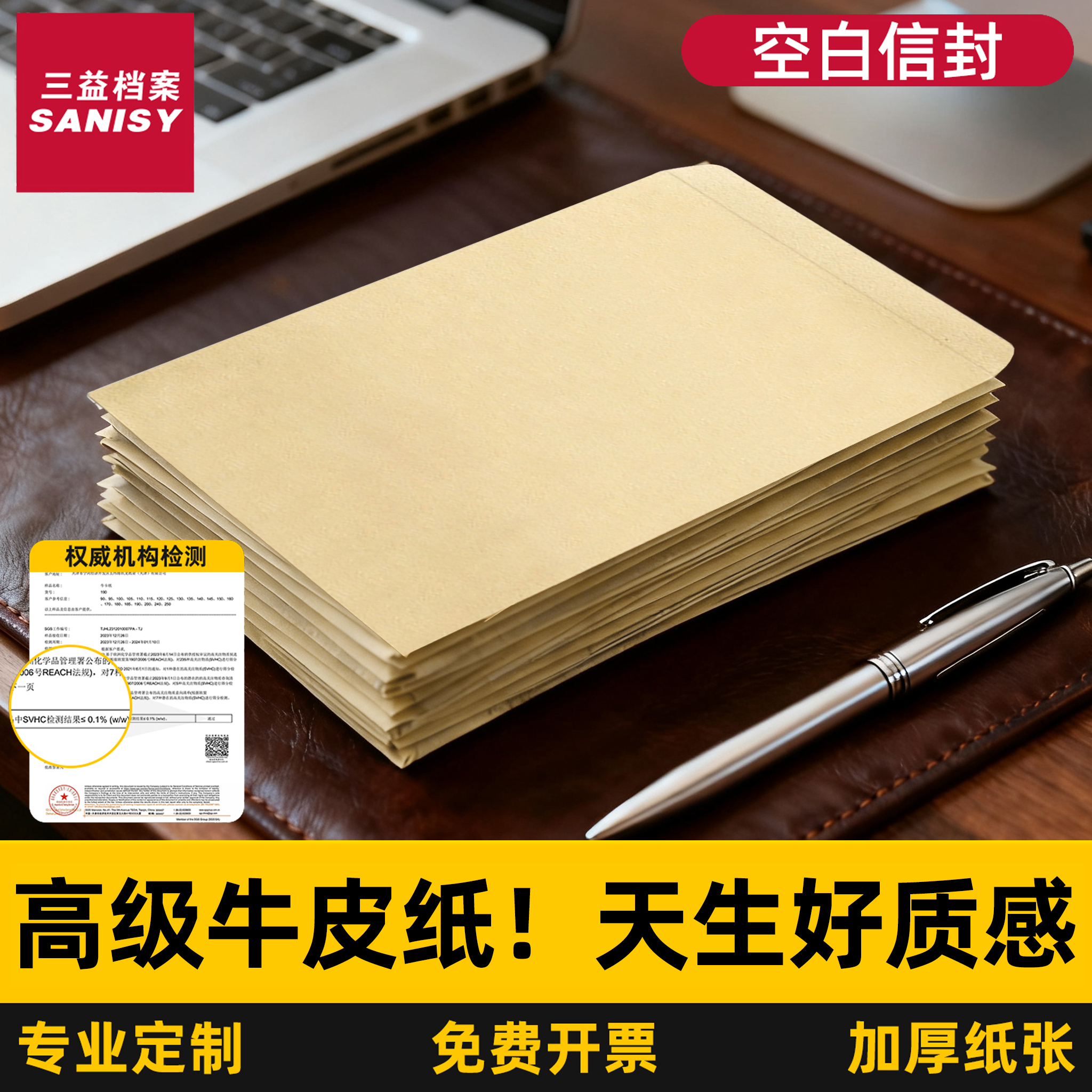 500个加厚空白信封信纸A4牛皮纸信封现金袋无字大信封高级感黄色简约资料袋9号牛皮纸文件袋可定制定做印logo