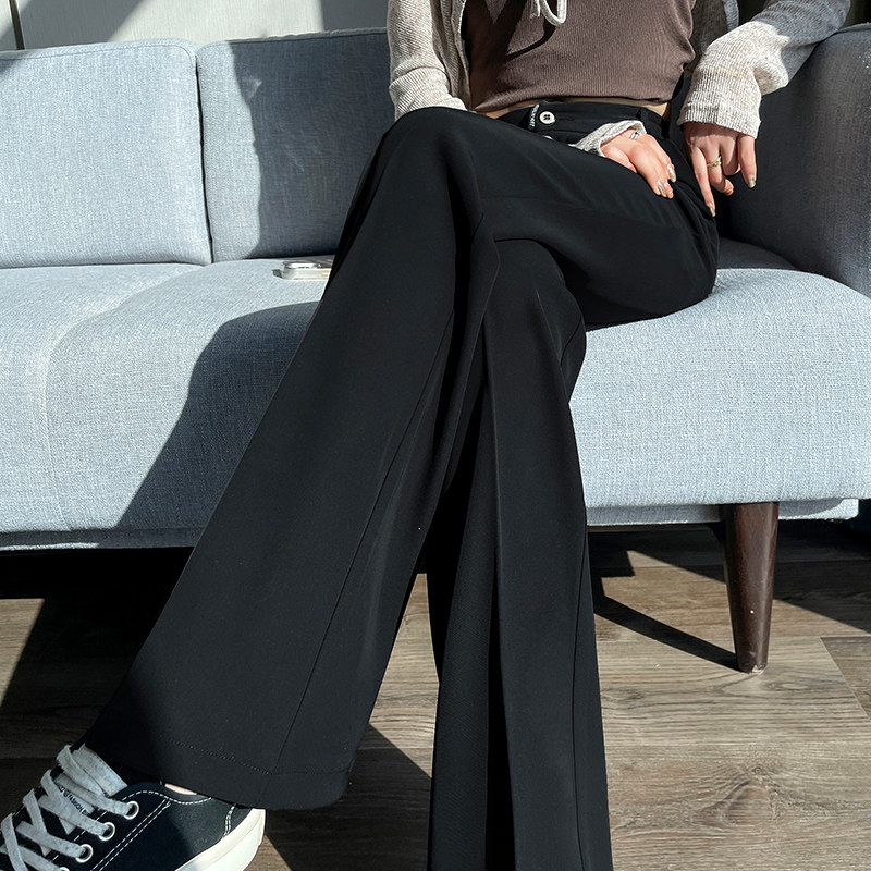 冰丝西装喇叭裤女夏季薄款2024新款黑色垂坠感显瘦小个子微喇裤子