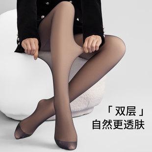 加绒黑丝光腿神器女秋冬季 袜春 双层加厚黑色丝袜透肤裸感打底连裤