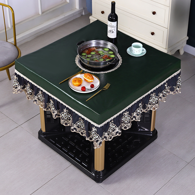 烤火桌子罩套正方形电暖炉pu防水皮罩开孔四P方电炉桌布罩防烫免