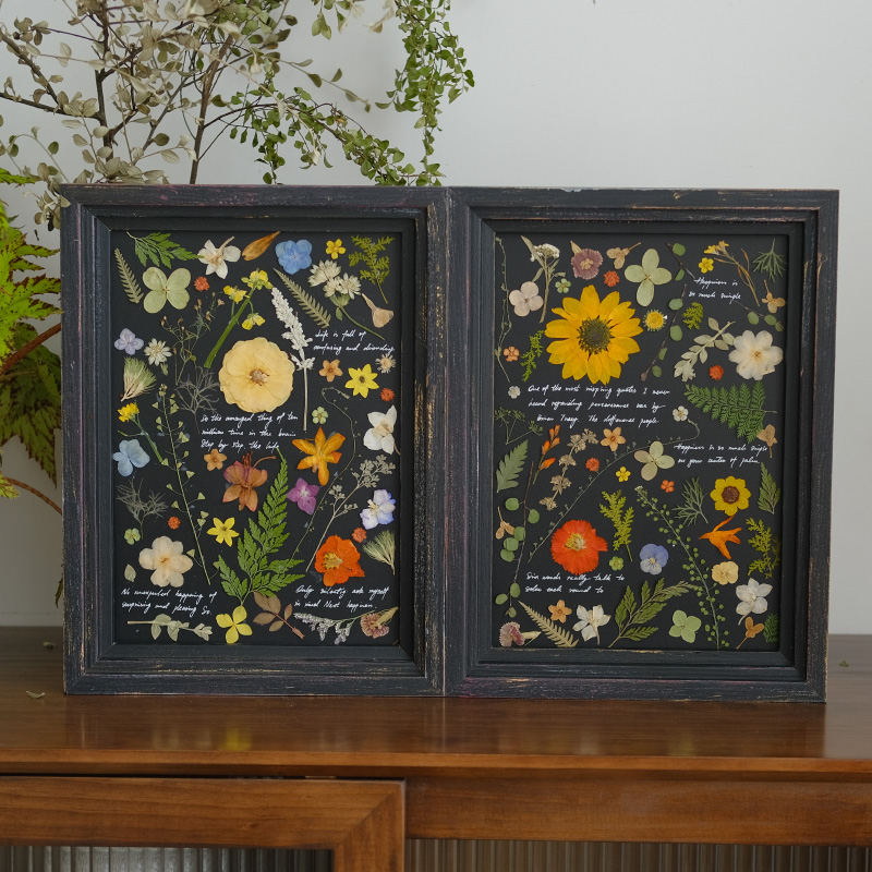 真花押花植物标本装饰画复古咖啡馆酒吧民宿挂R画创意生日礼物黑