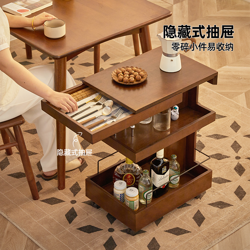 实木边几可d移动餐车小推车沙发家用大容量零食置物架餐柜床头柜