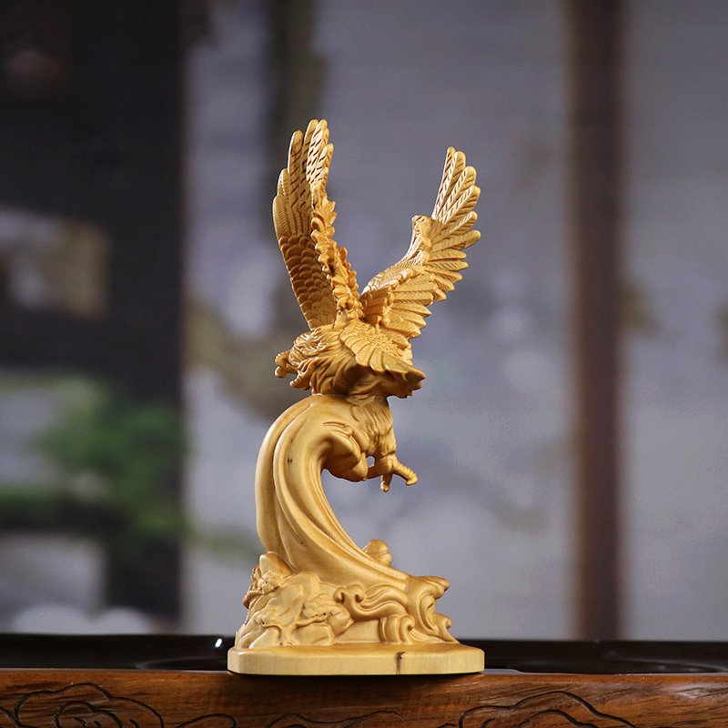 黄杨木雕大展宏图雄鹰展翅实木工艺品家居书O房新中式桌面装饰摆