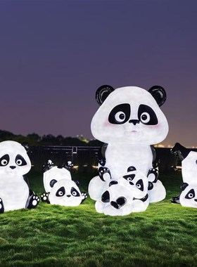 网红打卡通熊猫雕塑彩虹秋千景区拍照幼儿园商场发光W美陈装饰摆