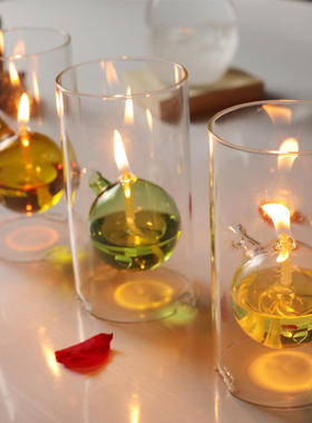 创意欧式烛光晚餐制造浪漫圆筒无烟玻璃油灯防风特色W礼物家居摆