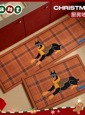 克利弗中古风新年红色厨房地垫家用防水防滑防油可擦免洗全铺脚垫