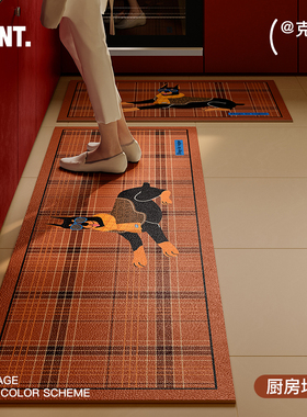 克利弗中古风新年红色氛围厨房地垫防水防滑防油可擦免洗全铺脚垫