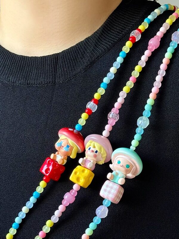 Pop Mart Mushroom Cute Particle Phone Charm Original Molly Sweet Bean Beaded Chain Long Crossbody Rope