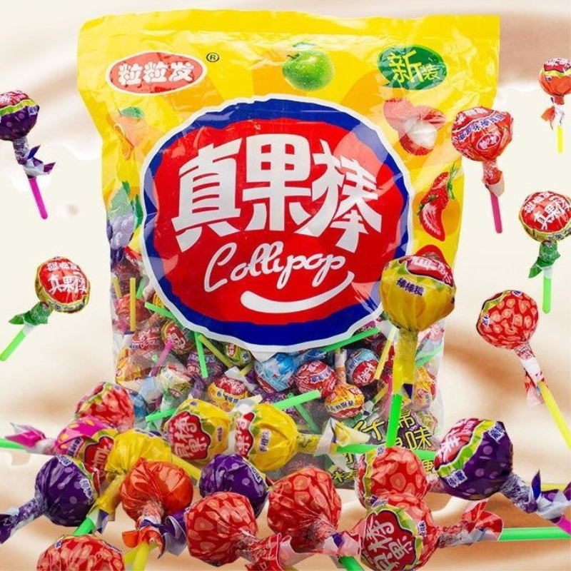 粒粒发真果棒150-260支棒棒糖桶装散装儿童零食中秋送礼月饼节日