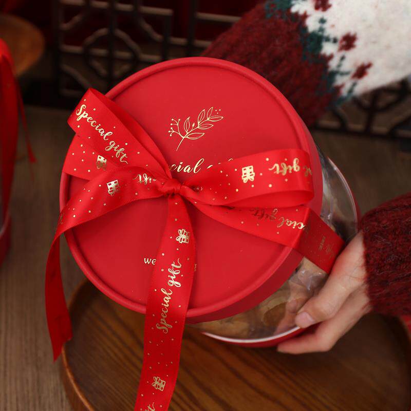 新年红色耶诞节礼物包装丝带糖霜饼乾雪花酥糖果点心盒装饰缎带
