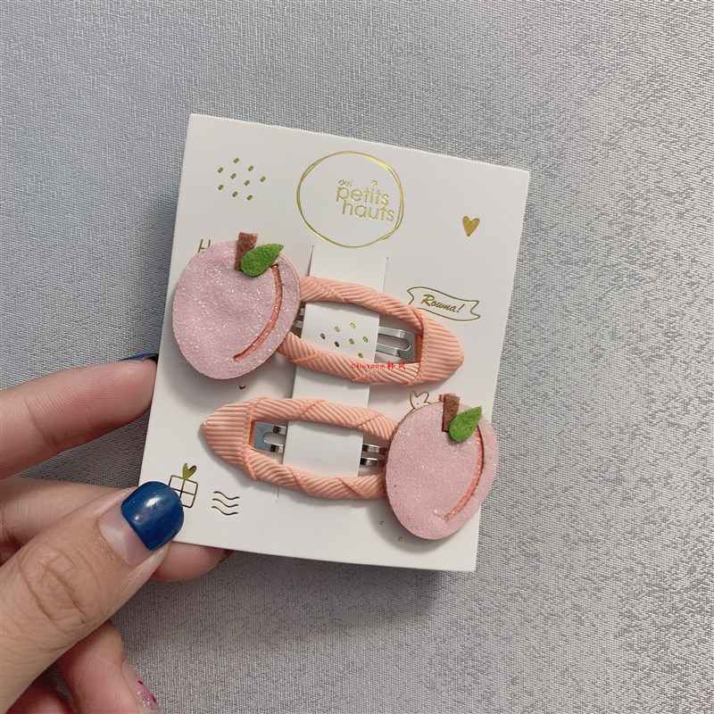 dph纯元出口法国夏日度假可爱浏海夹 桃子水果水滴对夹 网红潮搭