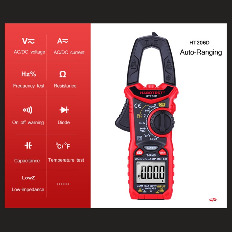 HT206 Digital Clamp Meter  Multimeter for Measuring AC Volta