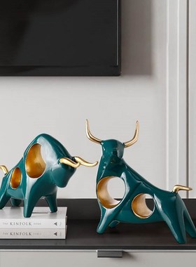 北欧轻奢家居装饰品电视柜客厅玄关酒柜办公室桌面招财牛摆件创意